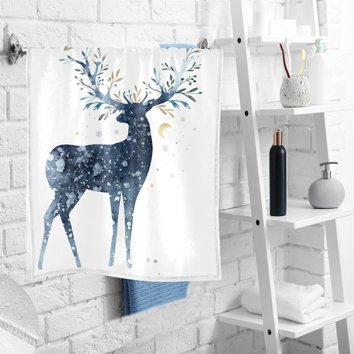 Wamika Winter Deer Snowflakes Hand Towels Let It Snow Face Towel Soft Guest Towel Portable Kitchen Tea Towels Washcloths Bathroom Decor Housewarming Gifts 16" X 30"