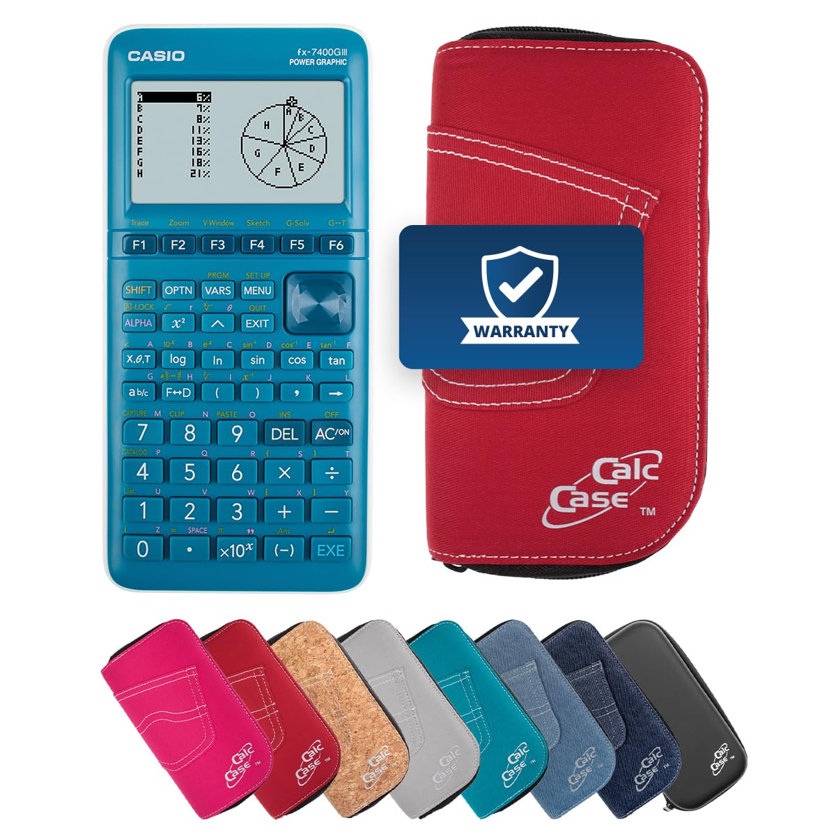 Casio FX-7400GIII inkl. CalcCase Schutztasche - Grafikrechner - Basic Set (Rot)
