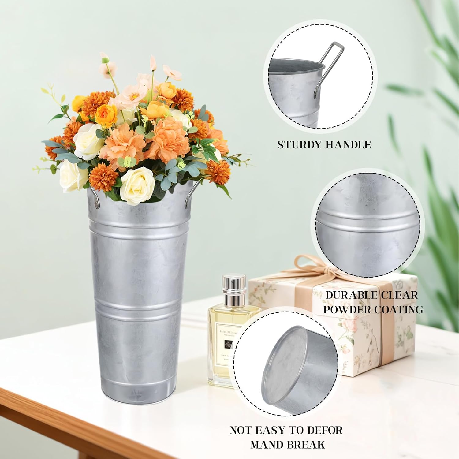 8pcs 9inch Galvanized Metal Flower Vases with Handles,Rustic Flower Bucket Vases with Small Chalkboard Label,Flower Vases for Bouquet,Flower Buckets for Flower Bar Supplies - Image 7