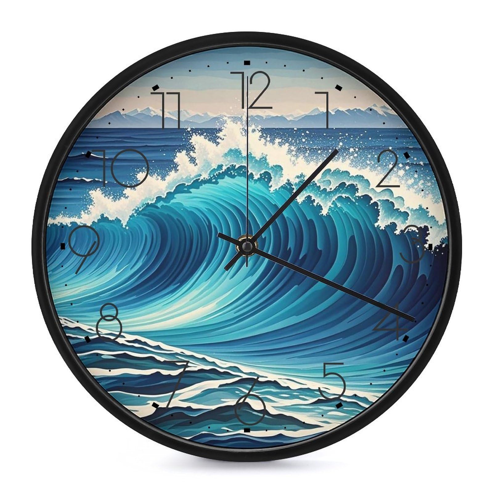 Horloge murale moderne décorative pour cuisine et salon Blue Wave Art noire