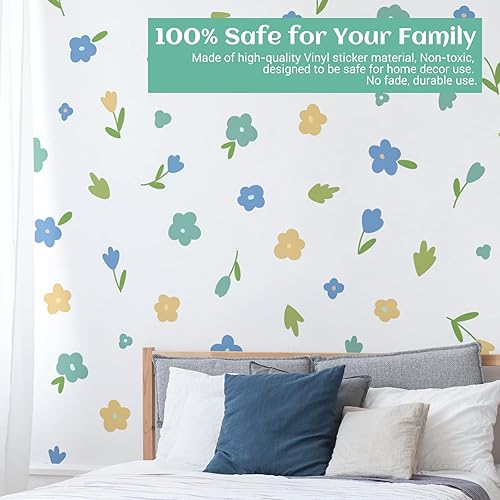 Miniatura 4 de Calcomanías de pared de flores, calcomanías de pared florales bohemias, decoración de guardería de bebé, arte de pared para habitación de niños,