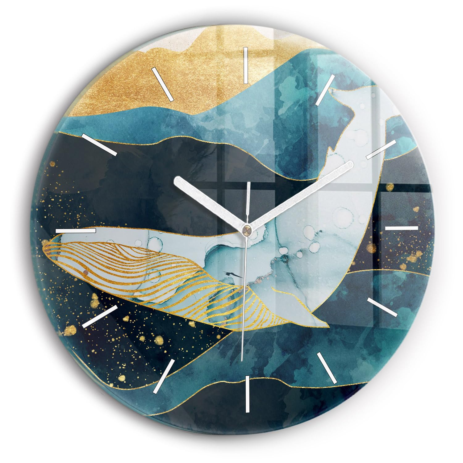 Horloge en verre style élégant pour salon avec illustration de baleine abstraite