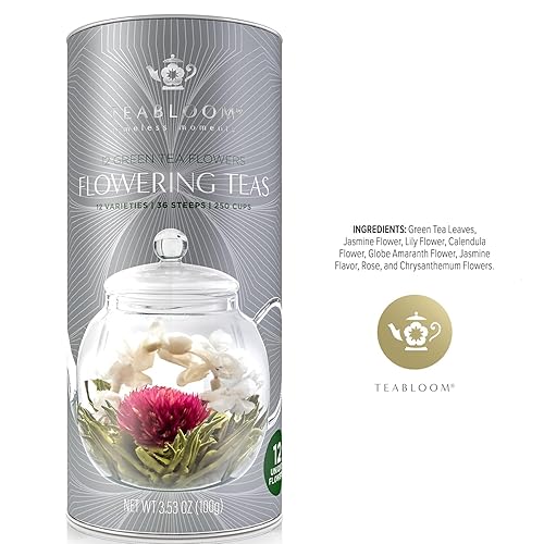 Miniatura 8 de Teabloom Té floreciente  12 variedades únicas de flores de té frescas  Hojas de té verde natural atadas a mano y flores comestibles  Paquete de 12