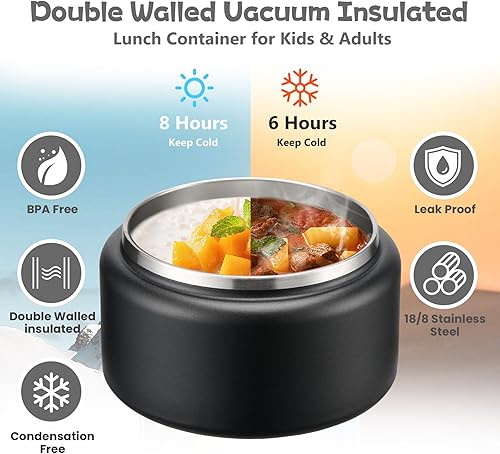 Miniatura 5 de Termo de sopa de 13.5 onzas para comida caliente para niños, recipiente aislado al vacío con tapa de hebilla, boca ancha, a prueba de fugas, acero