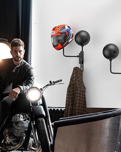 Miniatura 6 de LIFXIZE Soporte de pared para casco giratorio de 180 para motocicleta, bicicleta, carreras, ropa exterior, equipo deportivo (negro 2-1)