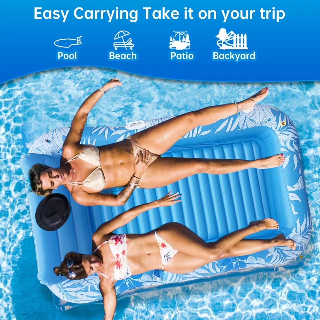 Pool, Garden & Lawn Inflatable Tanning Float with Sprinkler - 77"×48" Adult Outdoor Lounge, Sun-Resistant with Cup Holder