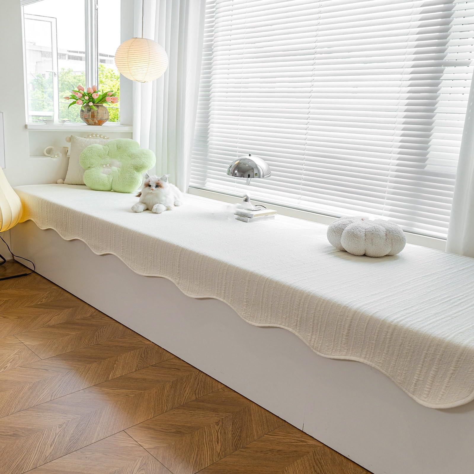 GBPLDMAQ Summer Bay Window Cushion, Quick Drying, Nonslip Window Sill Mat, Cooling Breathable for Mudroom Living Reading Nook(Beige,70x120cm/28x47in)