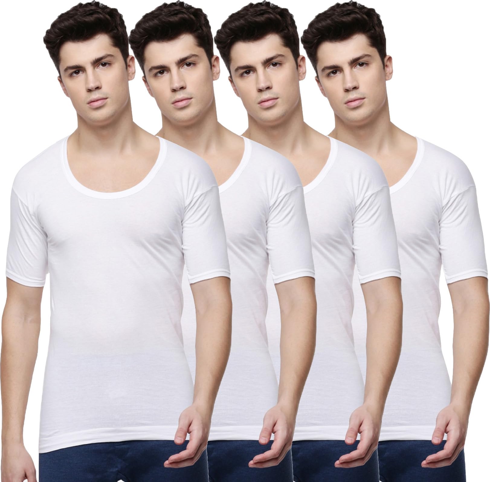 Men's Cotton Plain/Solid Round Neck Half Sleeves Vest - Pack of 4 (Prime-RNS)-image-31