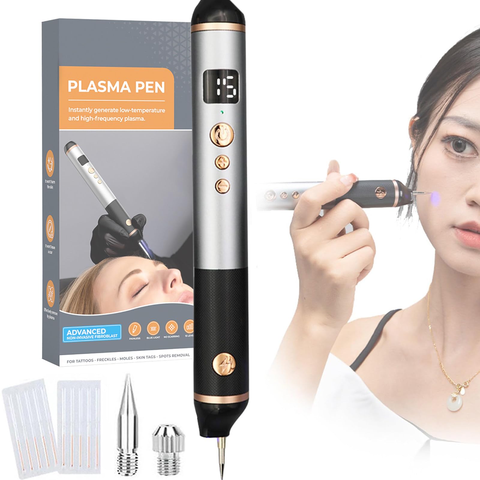 Stylo Plasma à 15 Niveaux, Stylo pour éLiminer Les Acrochordons, Taches De Rousseur, Grains De Beauté, Verrues, pour Les LèVres, Les Mains, Le Cou, SûR Et Indolore, Ne Blesse Pas La Peau