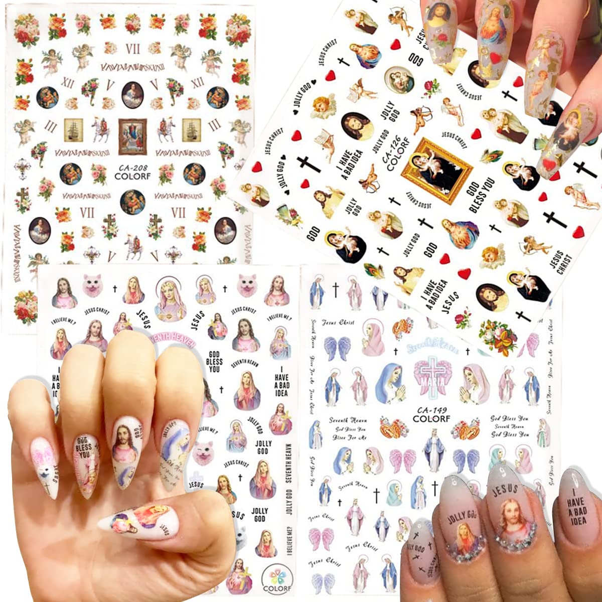 Amazon.com: 4 Sheets Jesus Nail Decals Old English Letters 10 Plagues Love Black  History Goth Religious Nail Stickers Self Adhesive : Beauty & Personal Care