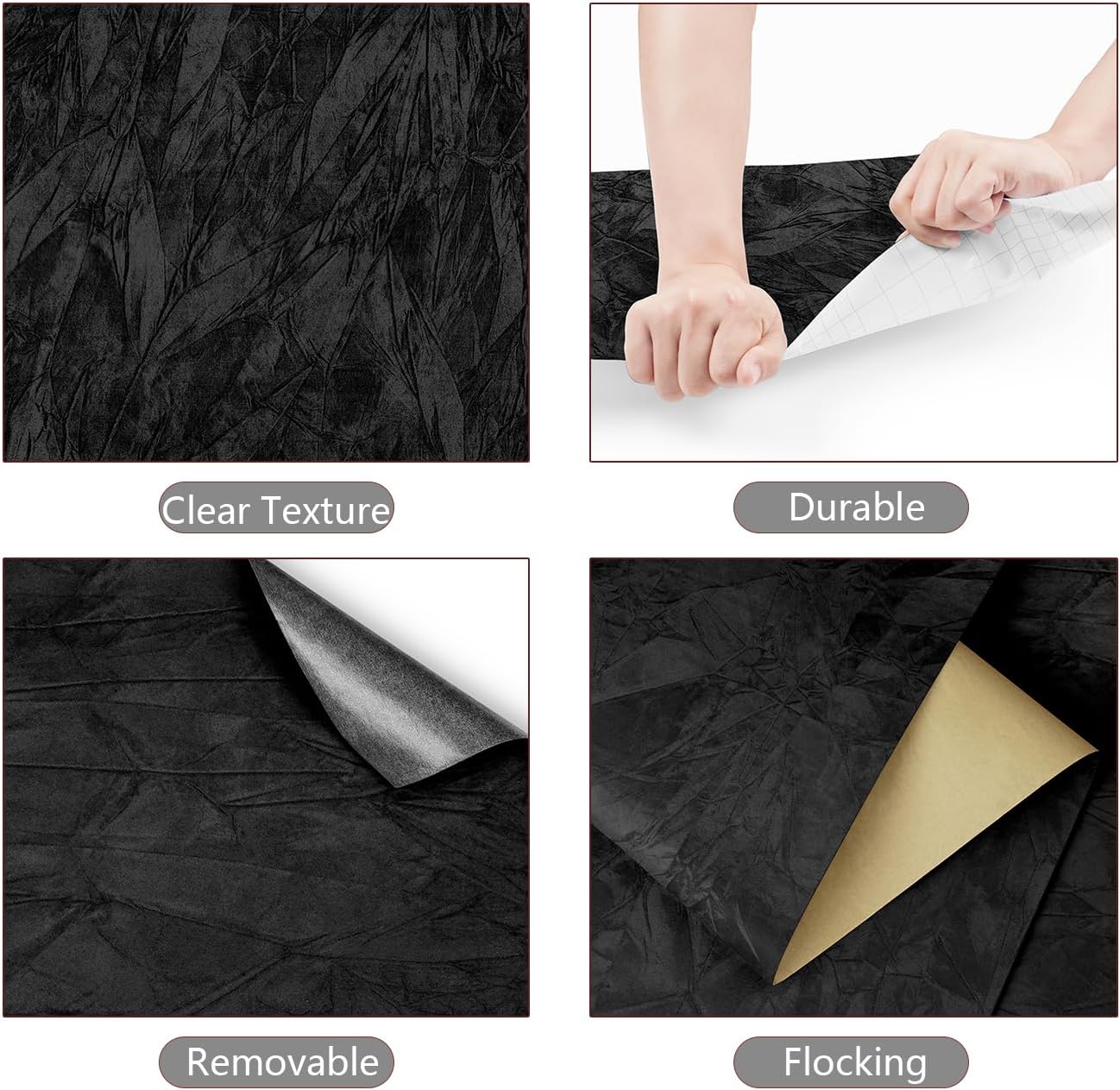 YENHOME 30"X118" Vintage Black Peel and Stick Wallpaper Textured Wallpaper Velvet Flocking Fabric Wall Paper Black Felt Fabric Self Adhesive Vintage Removable Contact Paper for Bedroom Accent Wall