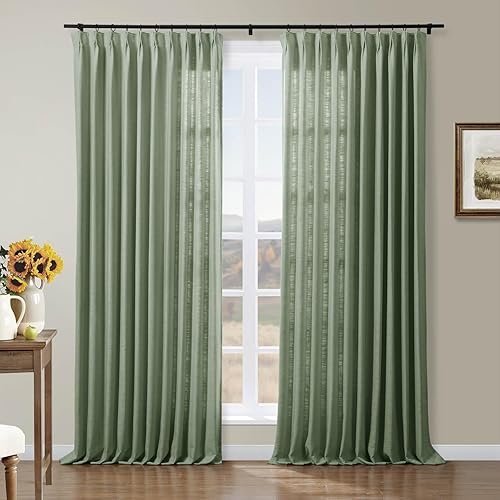 Miniatura 8 de Drapifytex Cortina plisada de lino sintético para oscurecer la habitación, 84 pulgadas de ancho x 84 pulgadas de largo, cortinas plisadas con