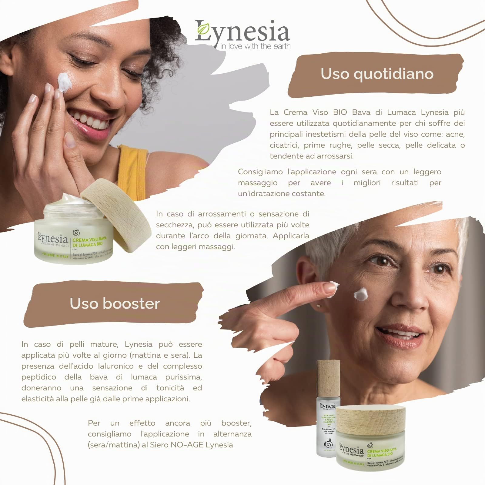 Lynesia Crema Viso Bava di Lumaca Pura 70% e Acido Ialuronico - Antirughe Antimacchie Rigenerante, per Macchie Pelle, Acne e Cicatrici, Nutriente Uomo e Donna 50ml Certificata Biologica