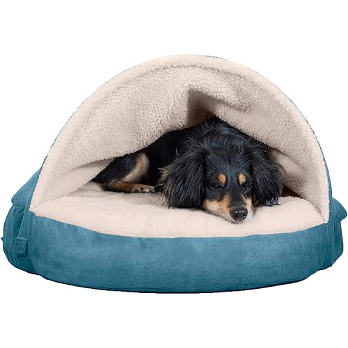 Furhaven Cozy Pet Beds for Small, Medium, and Large Dogs and Cats - Snuggery Hooded Burrowing Cave Tent, Deep Dish Cushion Donut Dog Bed with Attached Blanket, and More