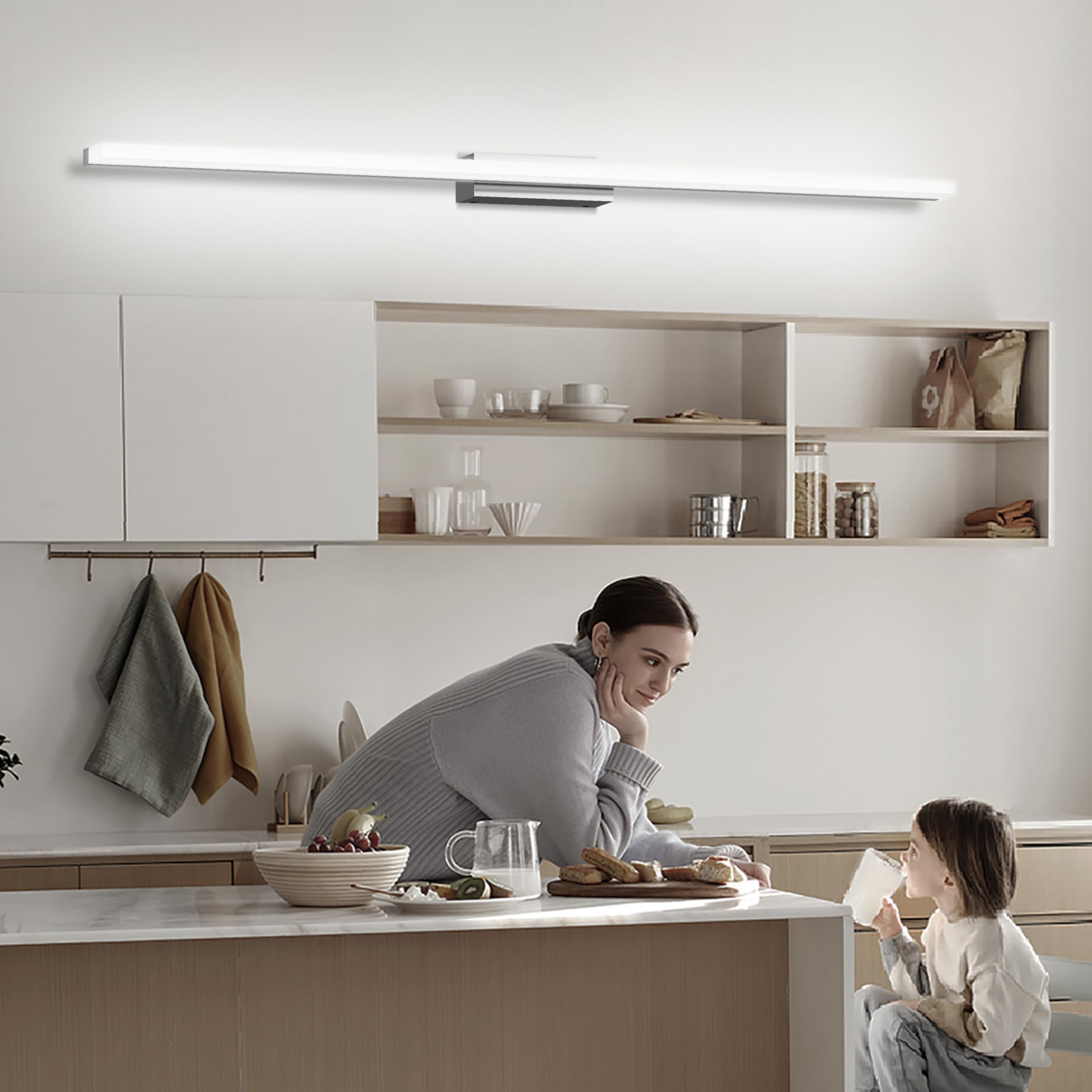 Aplique Espejo Baño LED 120cm/24W IP44 Blanco Frío 6000K Luz Espejo Baño | Base De Acero Inoxidable, Pantalla Acrílica, CRI>85, Driver LED Estable, Sin Parpadeo, Diseño Moderno Lámpara Espejo Baño