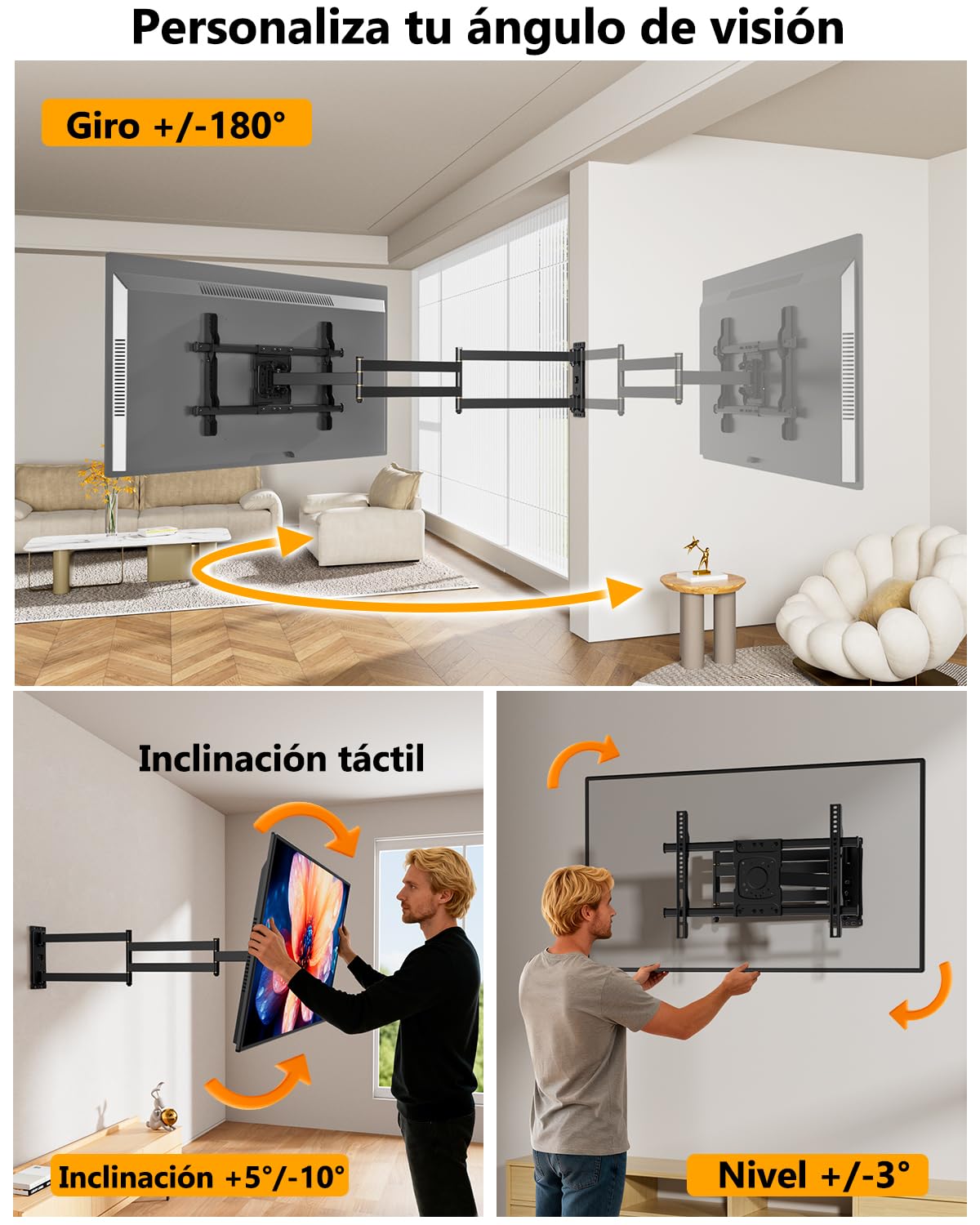 Soporte TV Pared con 1016mm Brazo Largo, Inclinable Giratorio y Extensible, Brazo TV Pared Esquinero para Pantallas de 37-75 Pulgadas máx. VESA 600x400mm hasta 45kg