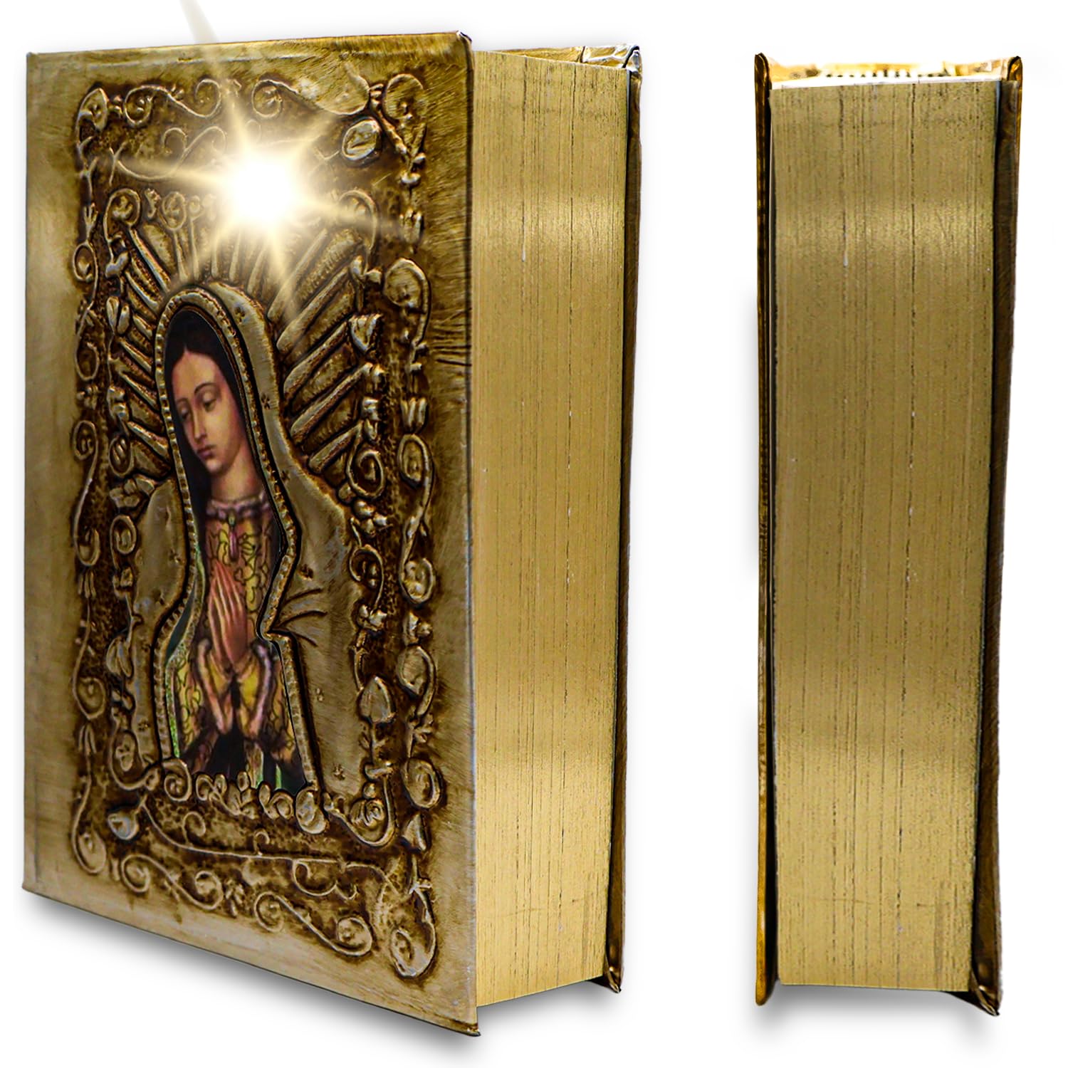 Nuestra Fe Catholic Spanish Bible with Metalic Cover of Our Virgen de Guadalupe Spanish Bible Large Print - Decorations for Catholic Wedding biblia