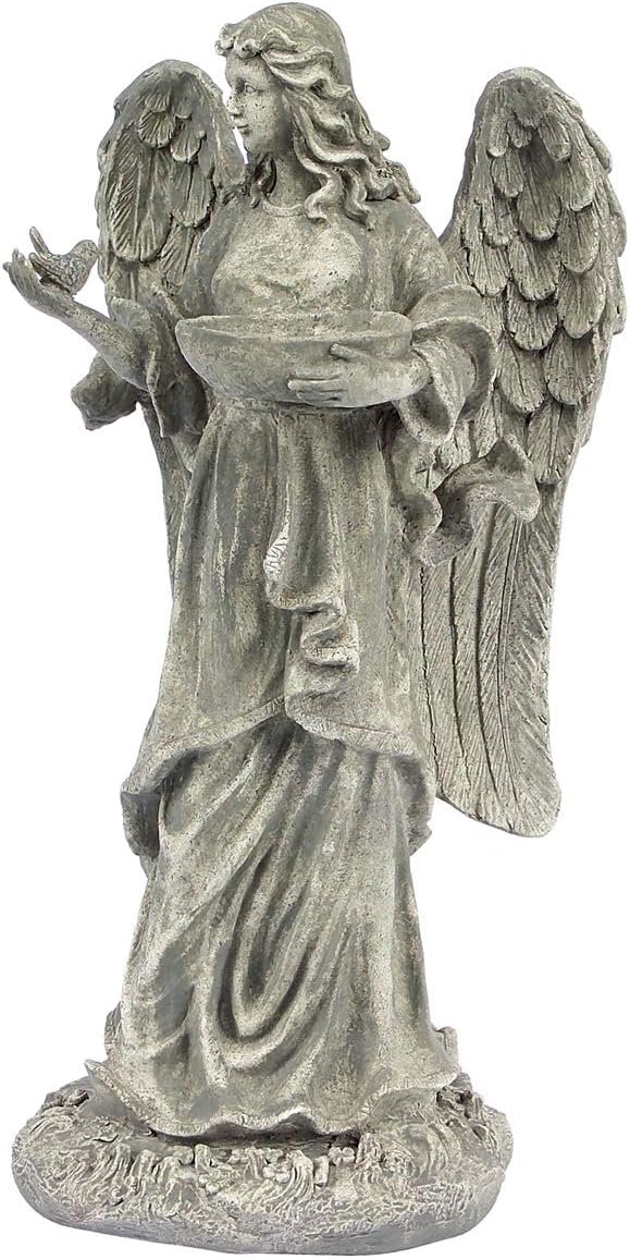 CC Home Furnishings 23 Gray Angel Bird Feeder Outdoor Garden Patio Statue