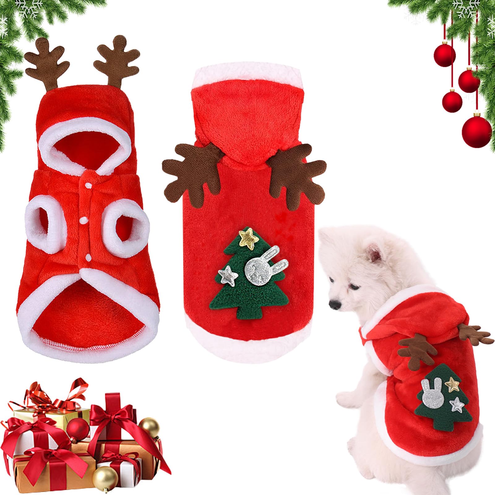 Costume Natalizio Per Cani E Gatti - 4 Pezzi Babbo Natale E Renna - Foto 8