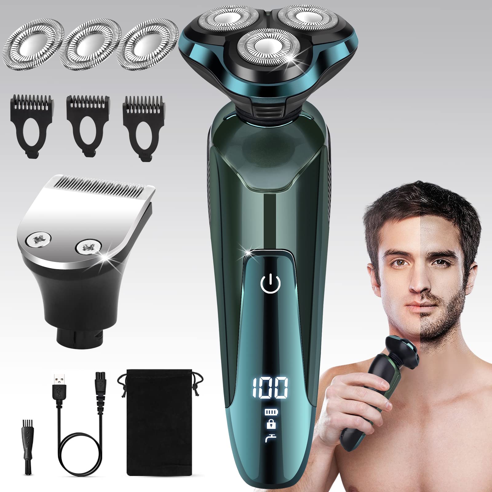 Electric Razor for Men, 2023 Men’s Electric Shavers Rotary LED ...