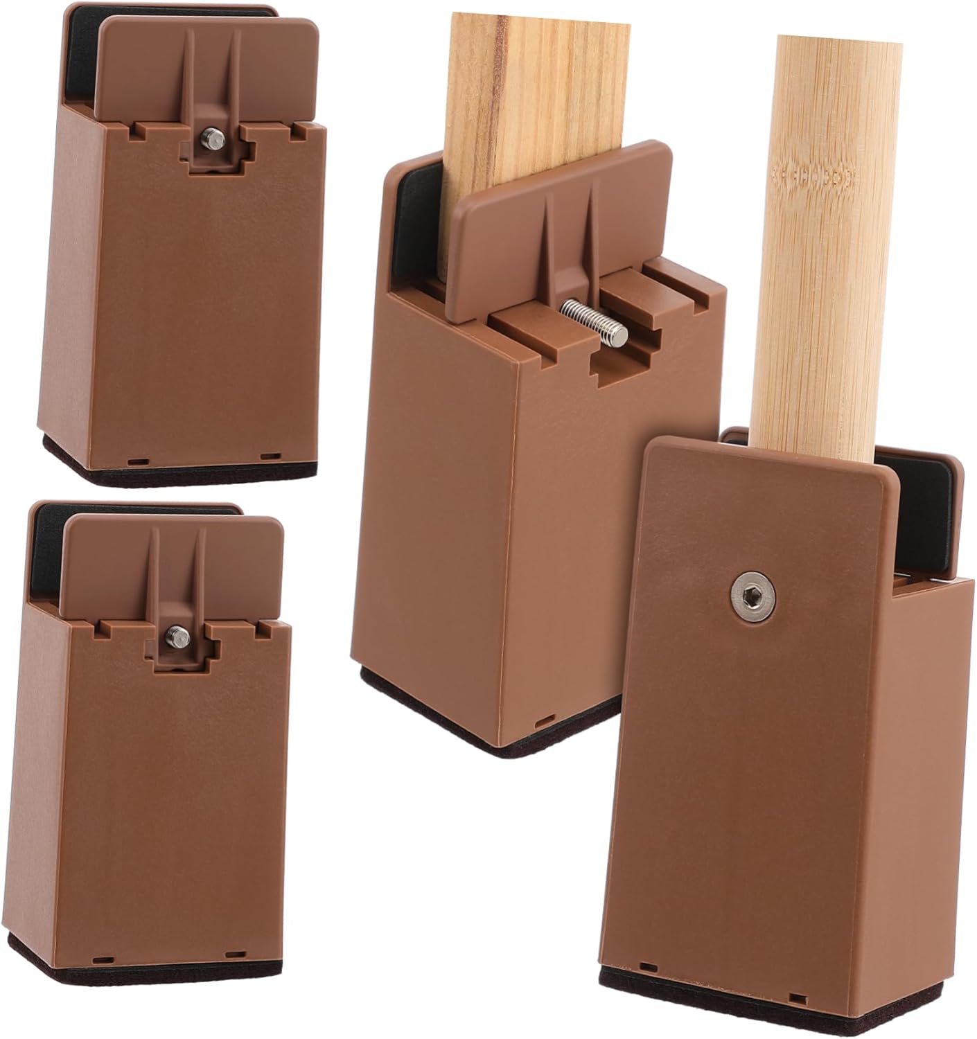 4pcs Stylish Brown Bed Risers Chair Leg Covers Bed Lifts Risers Heavy Duty for Dorm Home Office