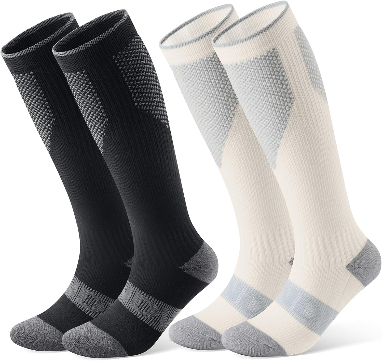 findway Merino Wool Ski Socks，2 Pairs Thermal Knee-High Snowboarding Snow Winter Warm Socks for Men and Women - Black and White