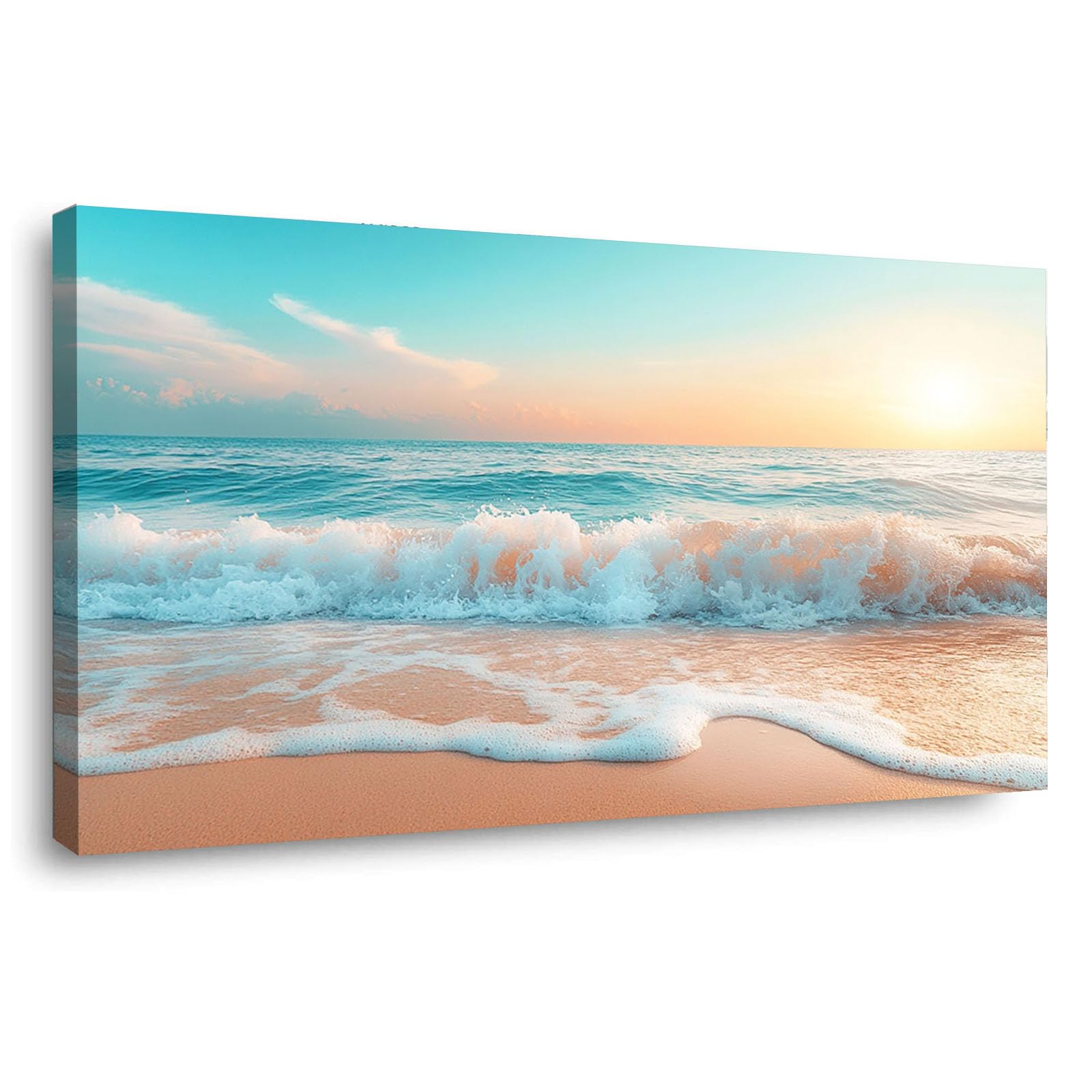 WIKEO Beach Canvas Wall Art Blue Sea Pictures Coastal Tropical Artwork Prints Pictures,for Bathroom Bedroom Living Room Home Office Wall Decor(Orange 3)-40x80cm Framed