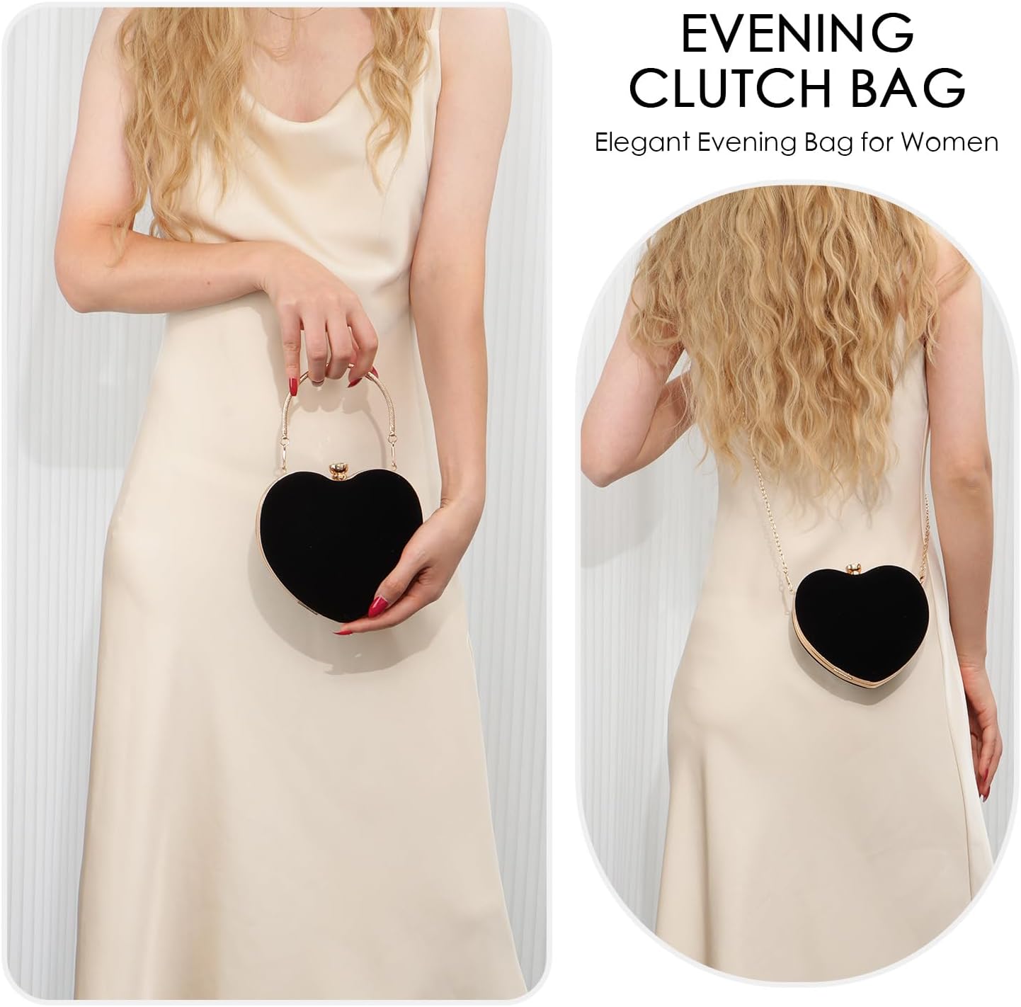 Women Heart Purse Wedding Party Evening Bag Cute Heart Shaped Clutch Small Cocktail Prom Tote Handbag - Image 2