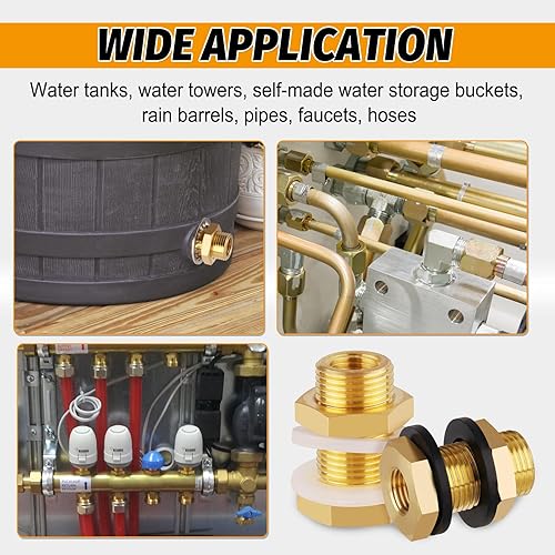 Vista 12 de KOOTNAS - Paquete de 2 accesorios de mamparo de latón macizo, conector de latón recto macho de 1 pulgada con anillo ondulado de metal, longitud