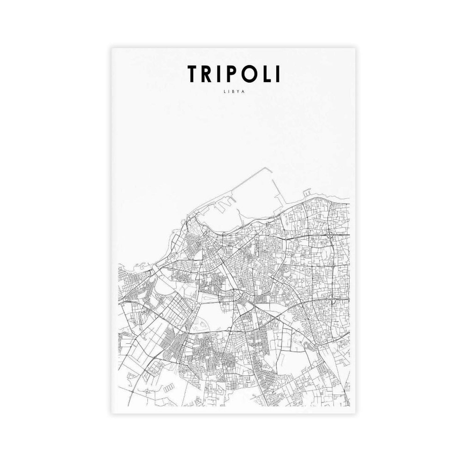 QOGDAF Tripoli Libya Map Canvas Poster Bedroom Decor Landscape Office Room Decor Gift 16x24inch(40x60cm)