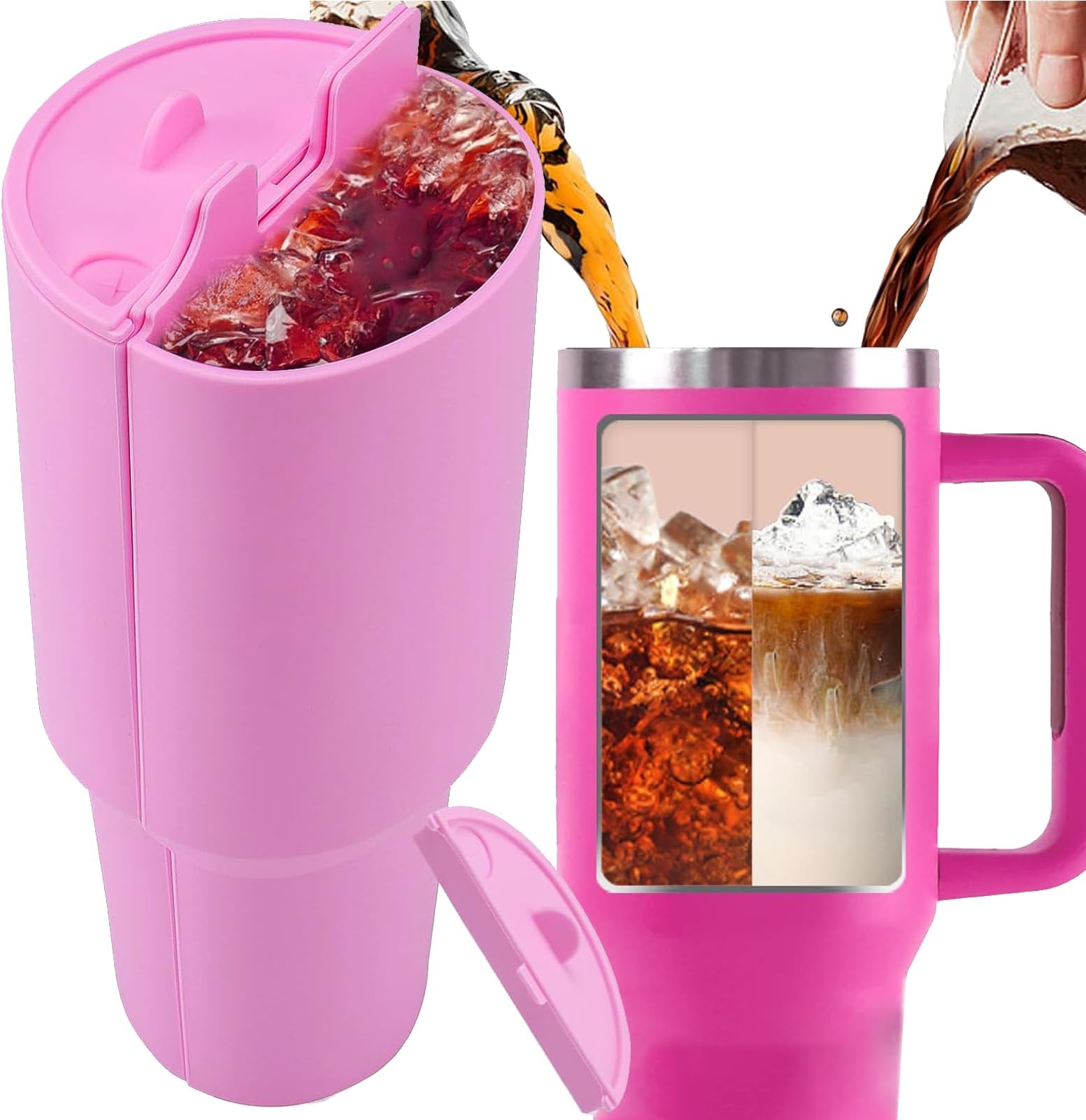 Stanley Cup Divider,Stanley Accessory,2-in-1 Drink Separator Silicone Liner,Pink Stanley Cup Accessories Sleeve for 40 Oz Tumbler Cup,Reusable Liner for Party, Leisure, Outdoor, Office