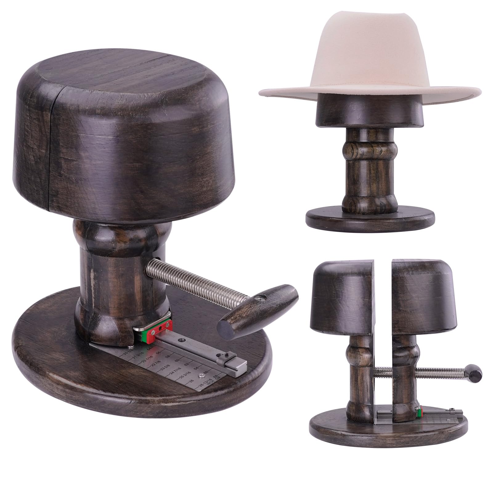 Antico modisteria 2 vie cappello Sizer barella vintage meccanico legno cappello blocco espositore marrone