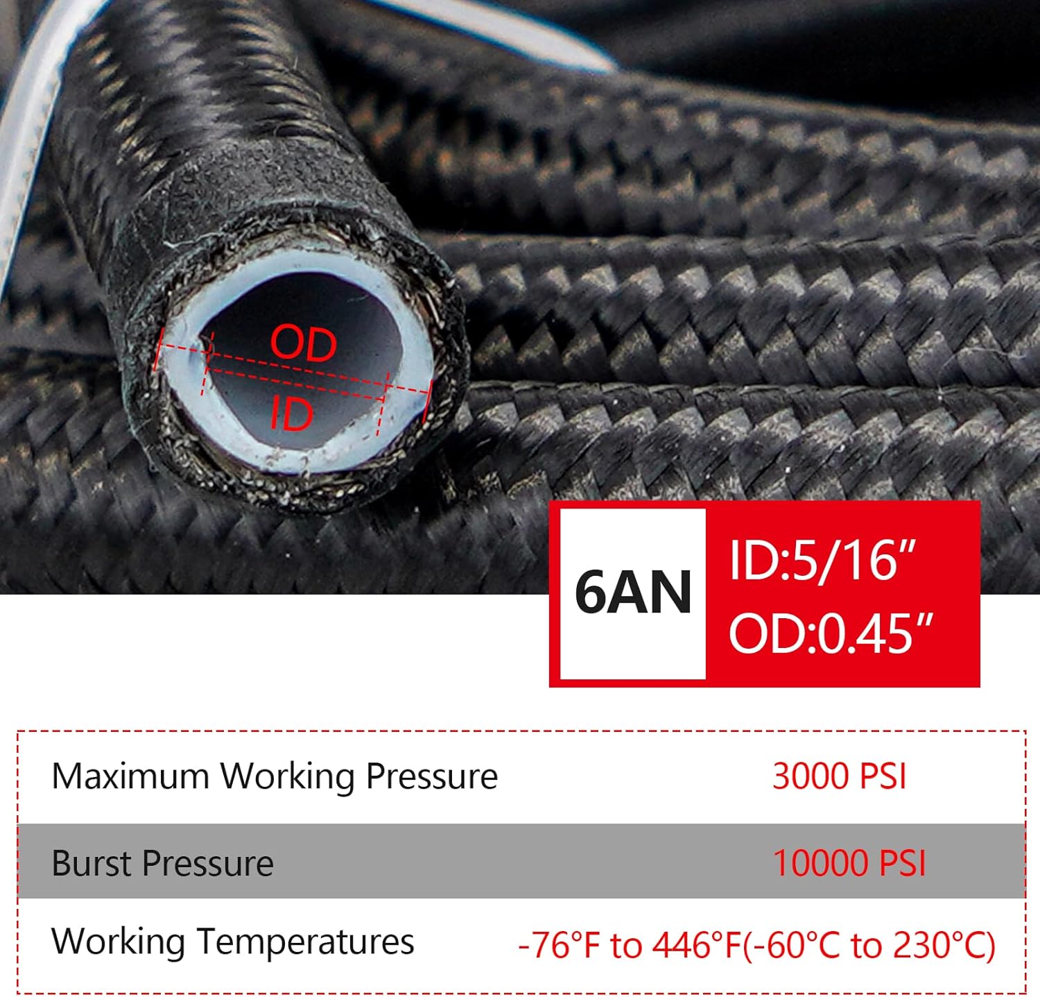 YESHMA 6AN 25F PTFE Fuel line Hose Kit,AN6 3/8" PTFE LS Swap EFI Fuel Line Fitting Kit E85 Oil Gas Nylon Braided Fuel Hose