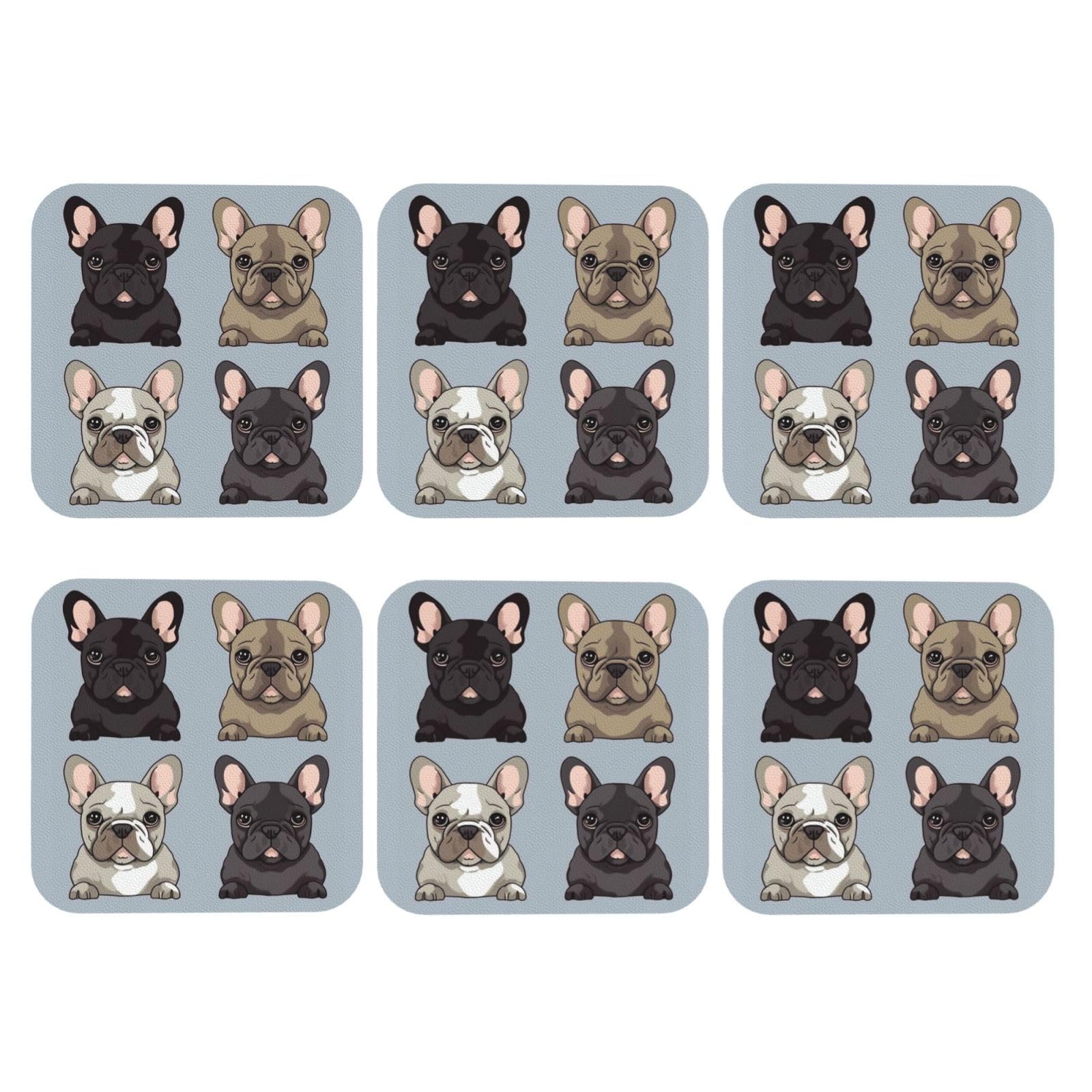 6pcs Leather Coasters for Drinks, French Bulldog Drink Coasters for Tabletop Protection, 4" Cup Coasters for Coffee Table Decor, Non-Slip Drinking Cup Mat for Hot Or Cold Drink
