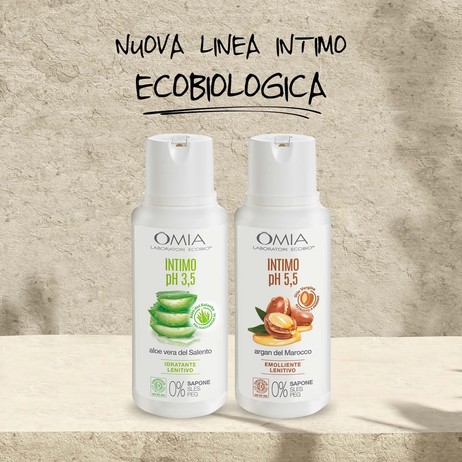 Omia, Intimo Eco Bio Con Aloe Vera del Salento, Detergente Intimo, Azione Lenitiva e Decongestionante, Ph 3.5, Senza Sapone, Formula Vegana, Dermatologicamente Testato - Flacone da 250 ml