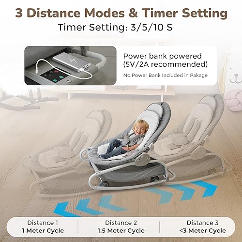 Miniatura 2 de Bouncker eléctrico 4 en 1, silla de comedor, mecedora extraíble con 16 melodías preestablecidas y Bluetooth, 0-30 meses máximo 33 libras, gris