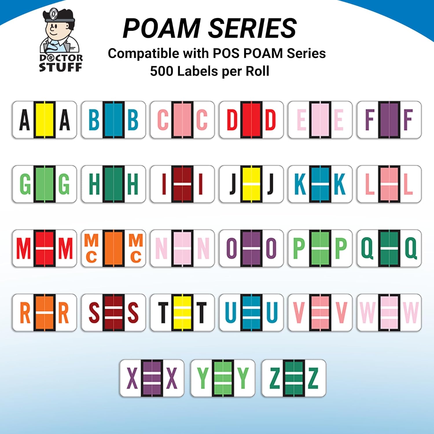 Doctor Stuff - File Folder Labels, Alphabet Letter C, POS 3400 - POAM Series Compatible Alpha Stickers, Pink, 15/16" x 1-5/8", 500/Roll