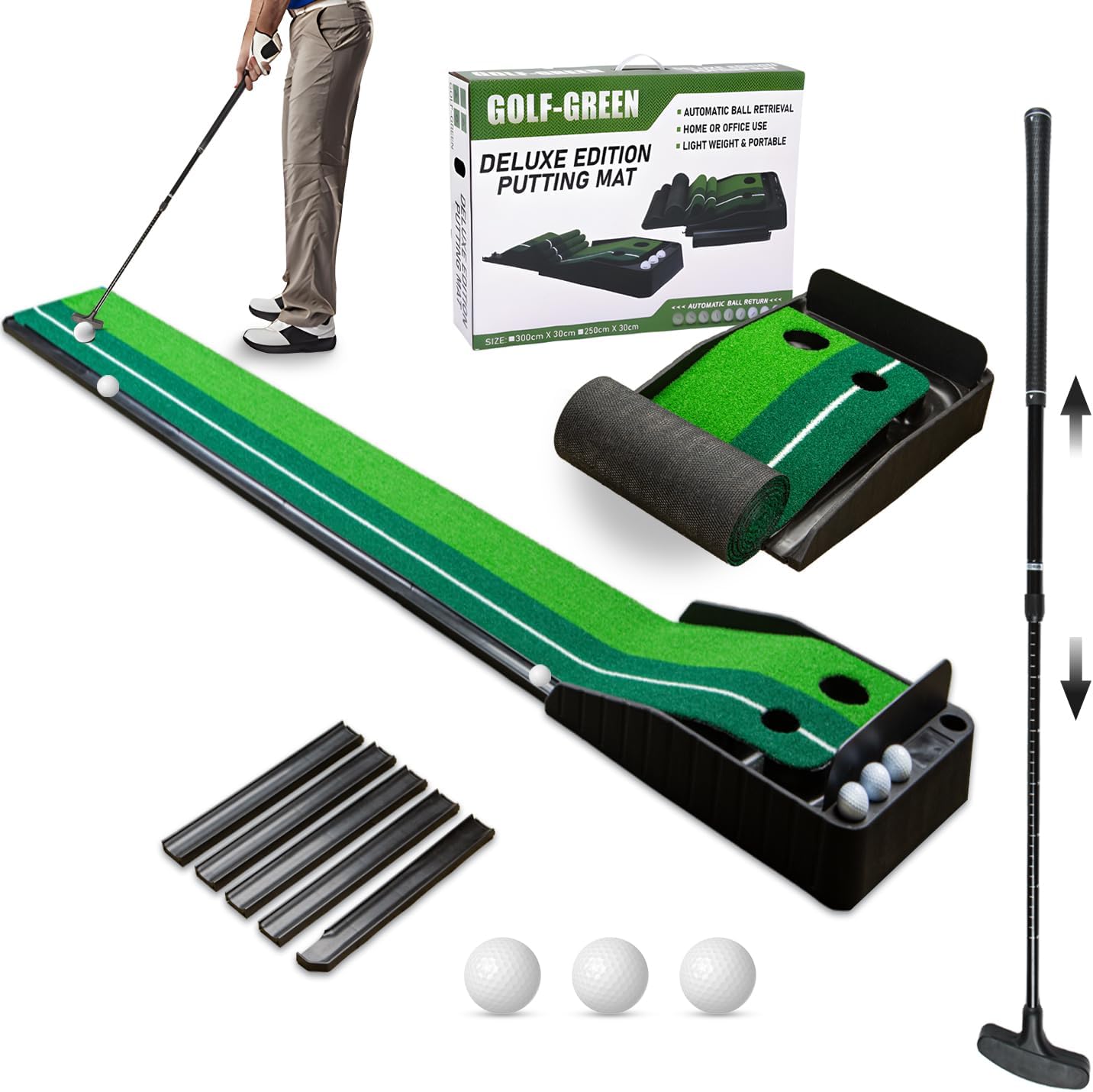 Golf Putting mat Green Indoor and Outdoor with Auto Ball Return,Putting Green Indoor,Game Practice Golf Gifts for Home, Office, Backyard Indoor Golf and Outdoor Use Silicone club