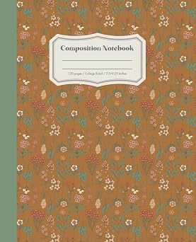 Composition Notebook Vintage flower pattern Journal, Retro flowers, Retro geometric pattern, 120pages, College Ruled, Cream Colored Pages