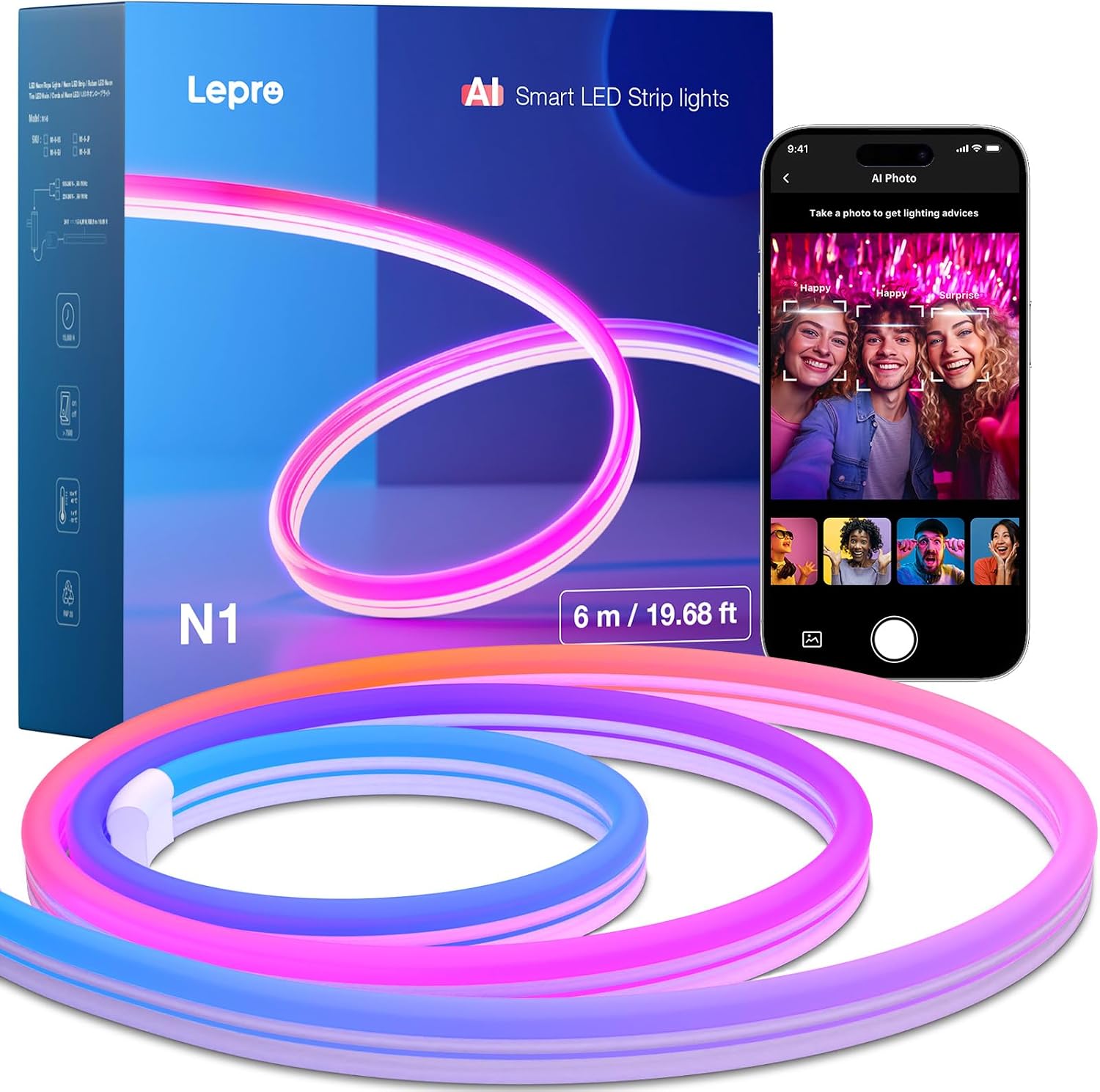 Lepro Bundle-R2 AI Smart LED Canless Light 6 Inch with Mood Recognition+N1 AI Smart RGB Rope Lights with LightBeats Music Sync, AI Facial Recognition image 2