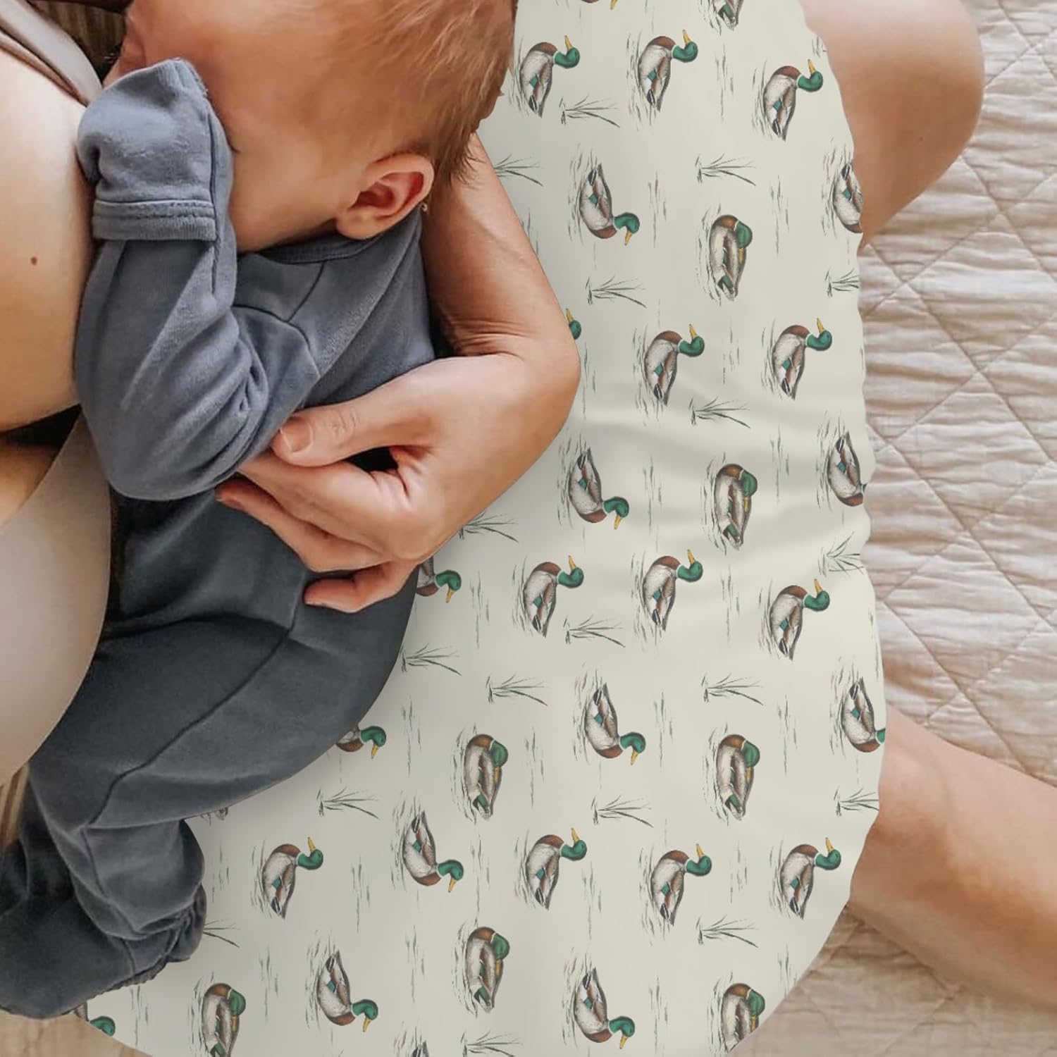 Hunting Ducks Nursing Pillow Covers Vintage Mallard Duck Leaves Pond Soft Stretchy Nursing Pillowcase for Breastfeeding Pillows Hunting Duck Season Pillow Slipcover for Baby Girls Boys Newborn