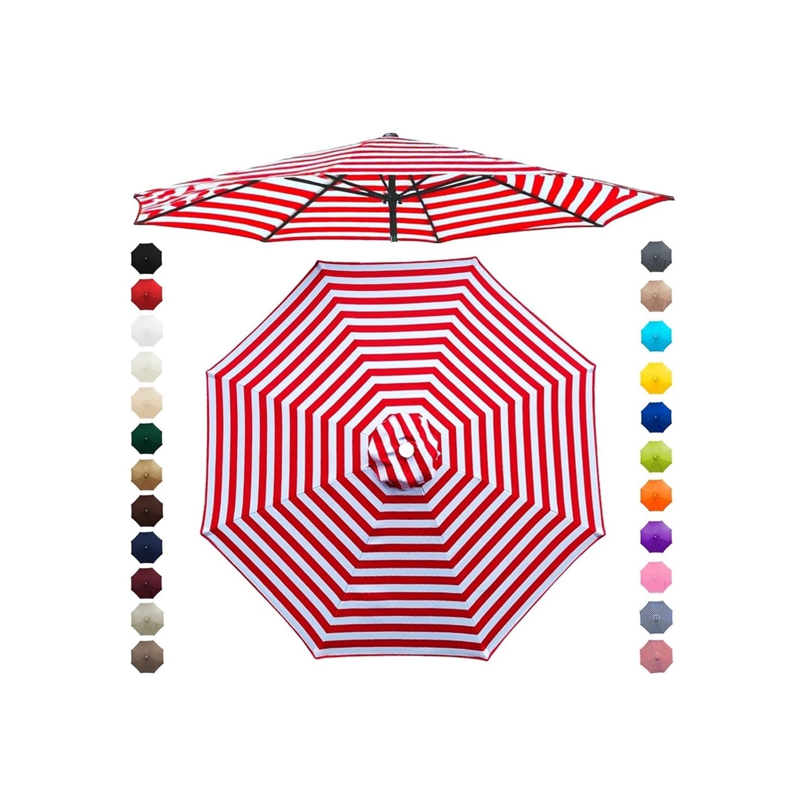 Chinimon Replacement Parasol Canopy 2m/2.5m/2.7m/3m/3.5m, 6/8 Arms Garden Parasol Cover for Yard Beach (Red and White, 2.5m/6-Ribs) — image 1