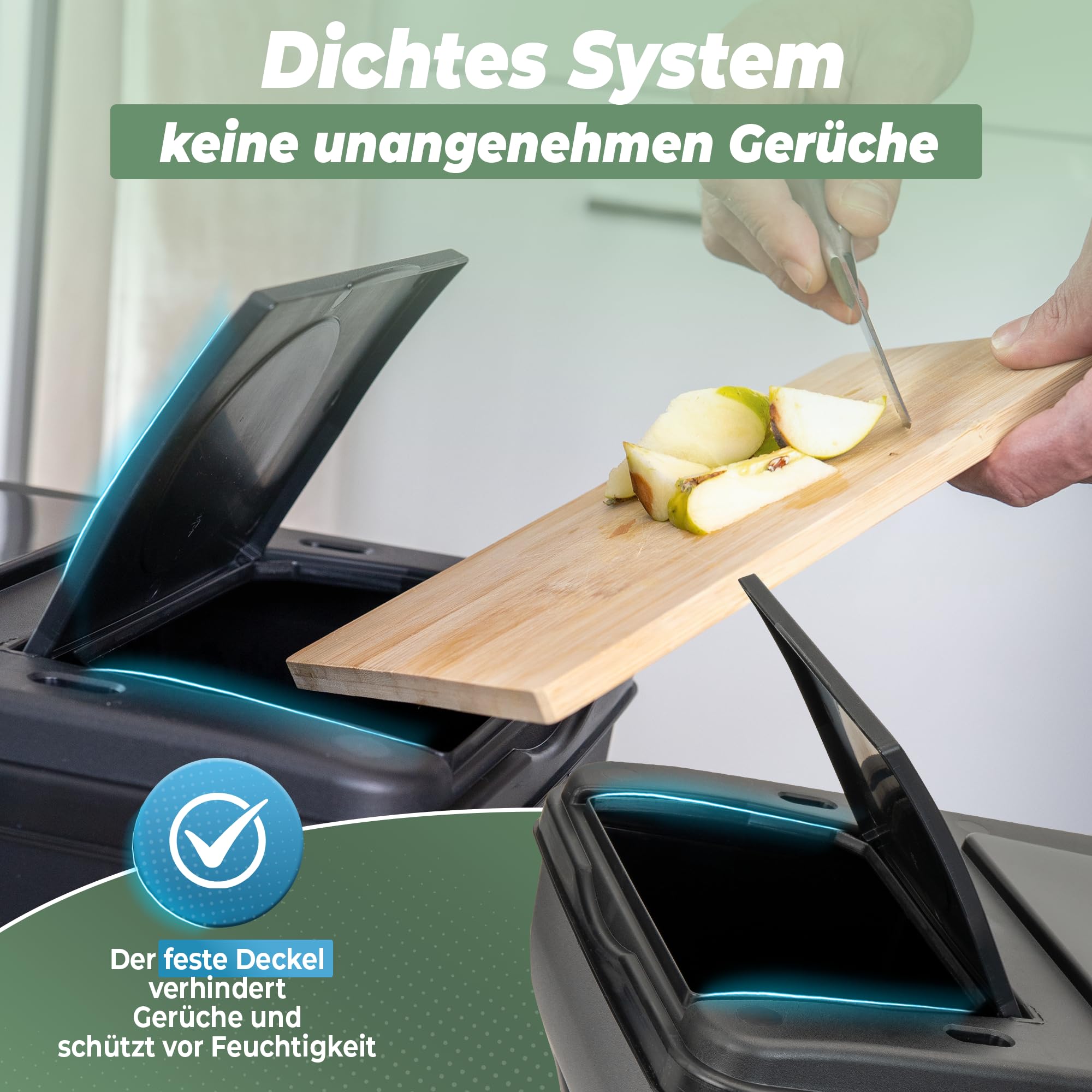 Novaliv Mülltrennsystem Set - 3x 25L Mülleimer Trennsystem - Mülleimer 4 Fächer - Mülltrennsysteme stapelbar - Mülltrennung Recycling Behälter - Abfalltrennsystem - Müll Organizer Müllsortierer