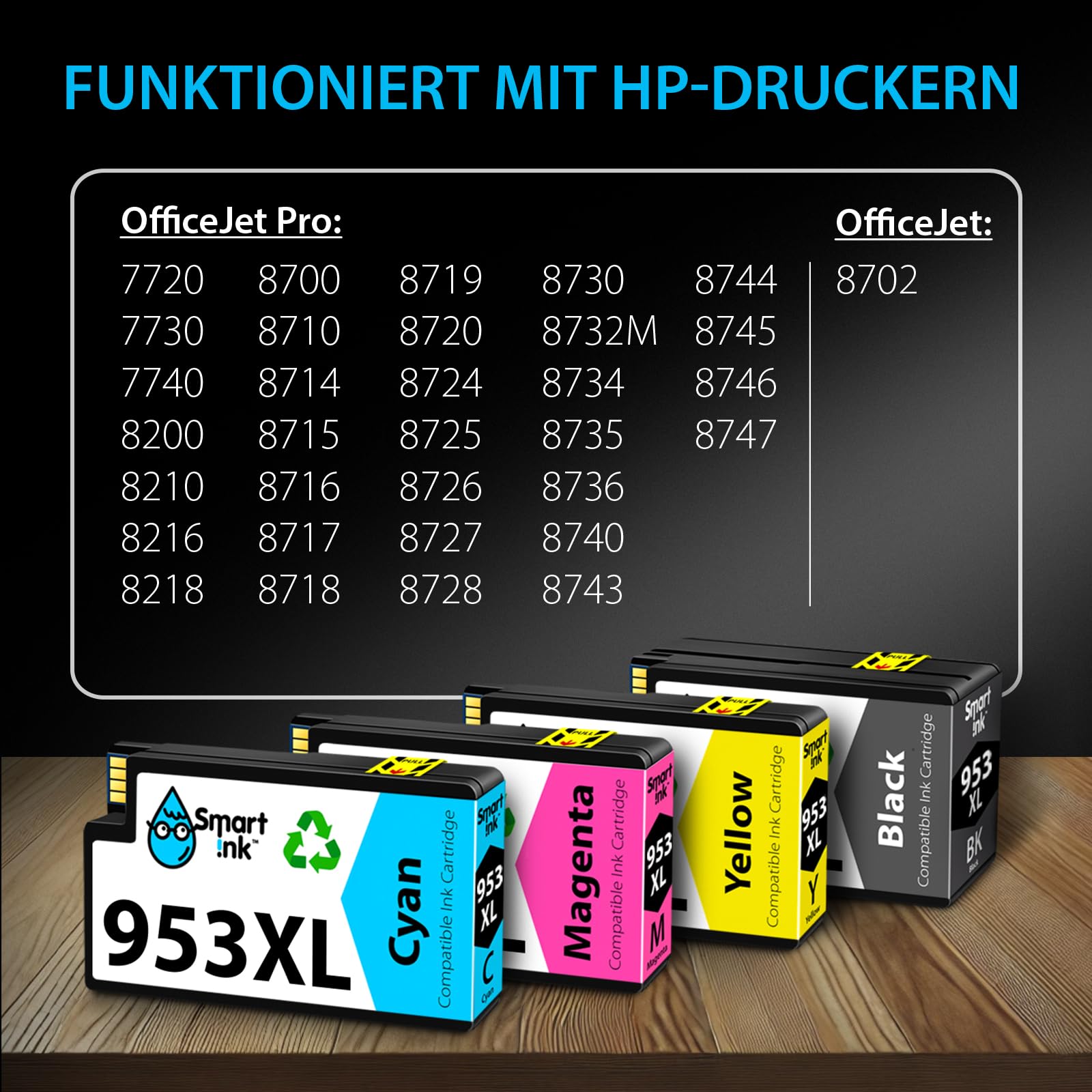 Smart Ink Kompatible Druckerpatronen Ersatz für HP 953XL Multipack Schwarz Blau Rot Gelb Officejet Pro 7720 7730 7740 8210 8218 8710 8715 8718 8720