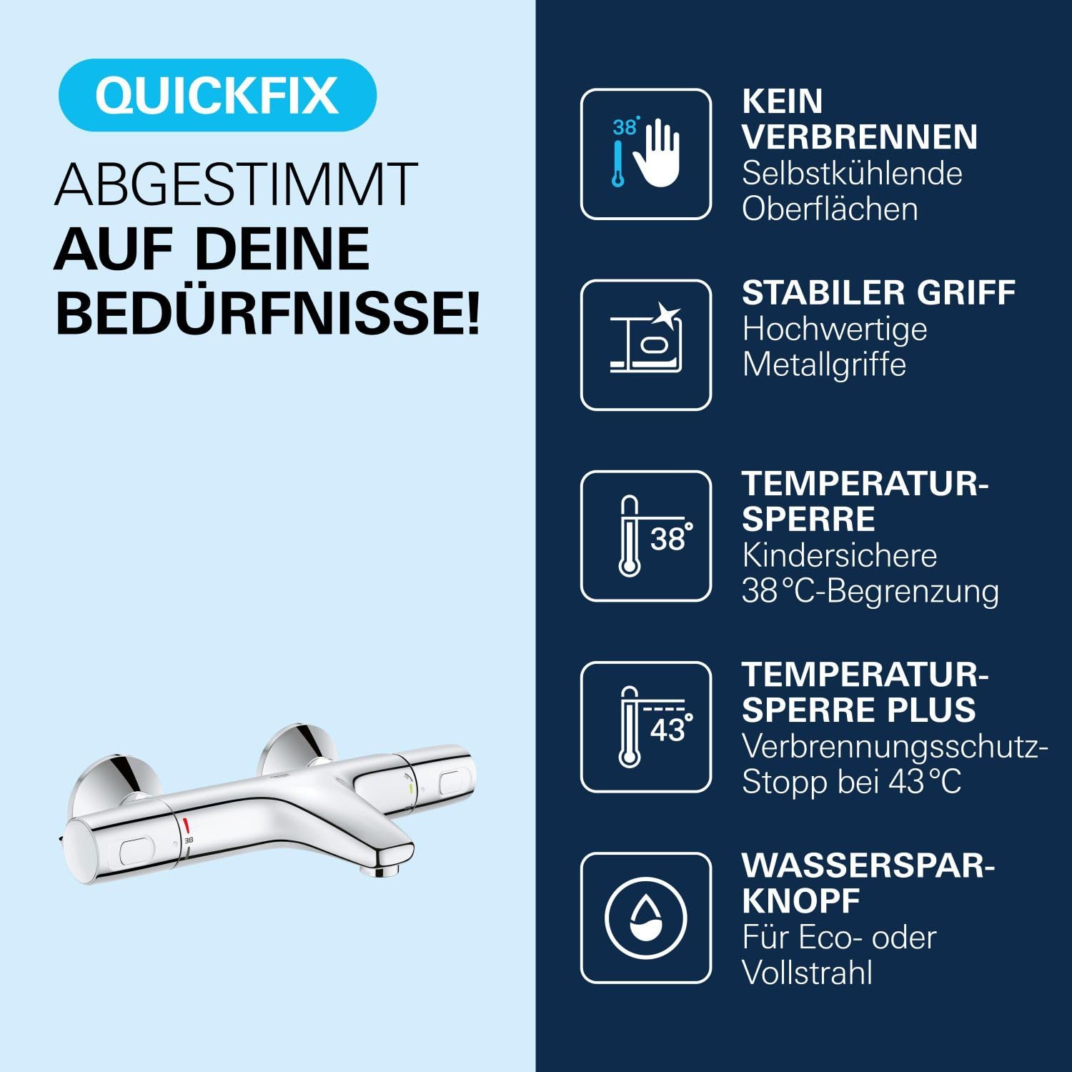GROHE Precision Trend - Thermostat - Wannenarmatur (wassersparend, ergonomischer Metallgriff, Sicherheitsgehäuse für Verbrühhschutz, langlebig), chrom, 34227002