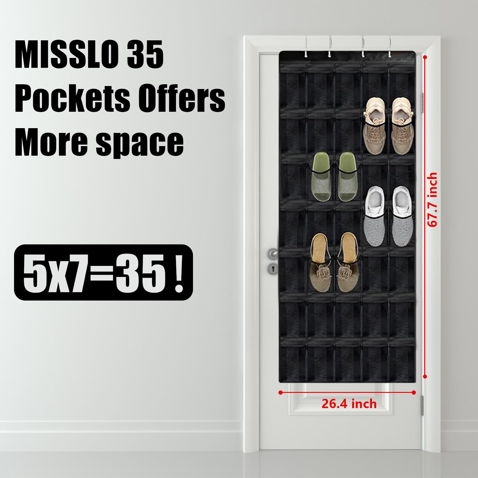 Organizador de zapatos de malla transpirable con 35 compartimentos para colgar sobre la puerta, organizador de zapatos grande para hombres y mujeres, organizador de zapatos colgante (negro)