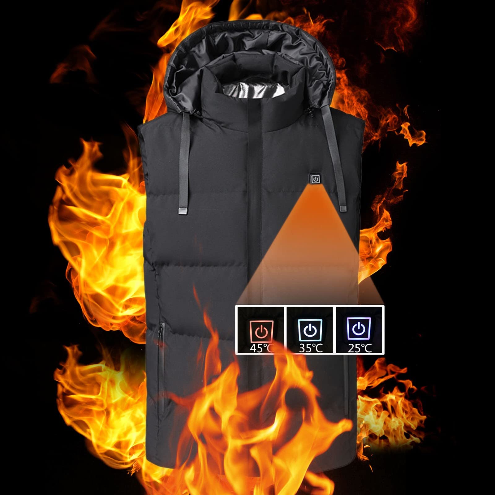Veste de Ski Hommes Femme Chauffante Gilet USB Hiver sans Manches et Plusieurs Zones Gilet Doudoune Chargement Lavable Imperméable D'extérieur Veste Vêtements pour Moto Chasse Randonnée Ski