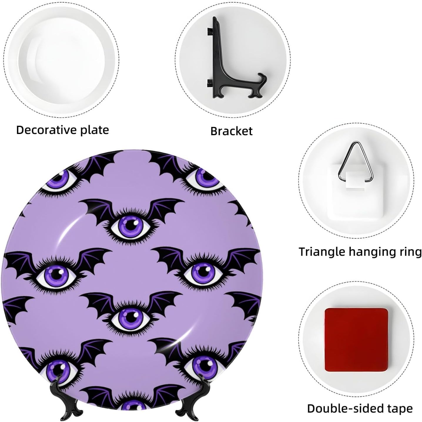 Cartoon Evil Eye 10 Inch Decorative Plate With Stand, Elegant Display Wall Plate For Home Decor