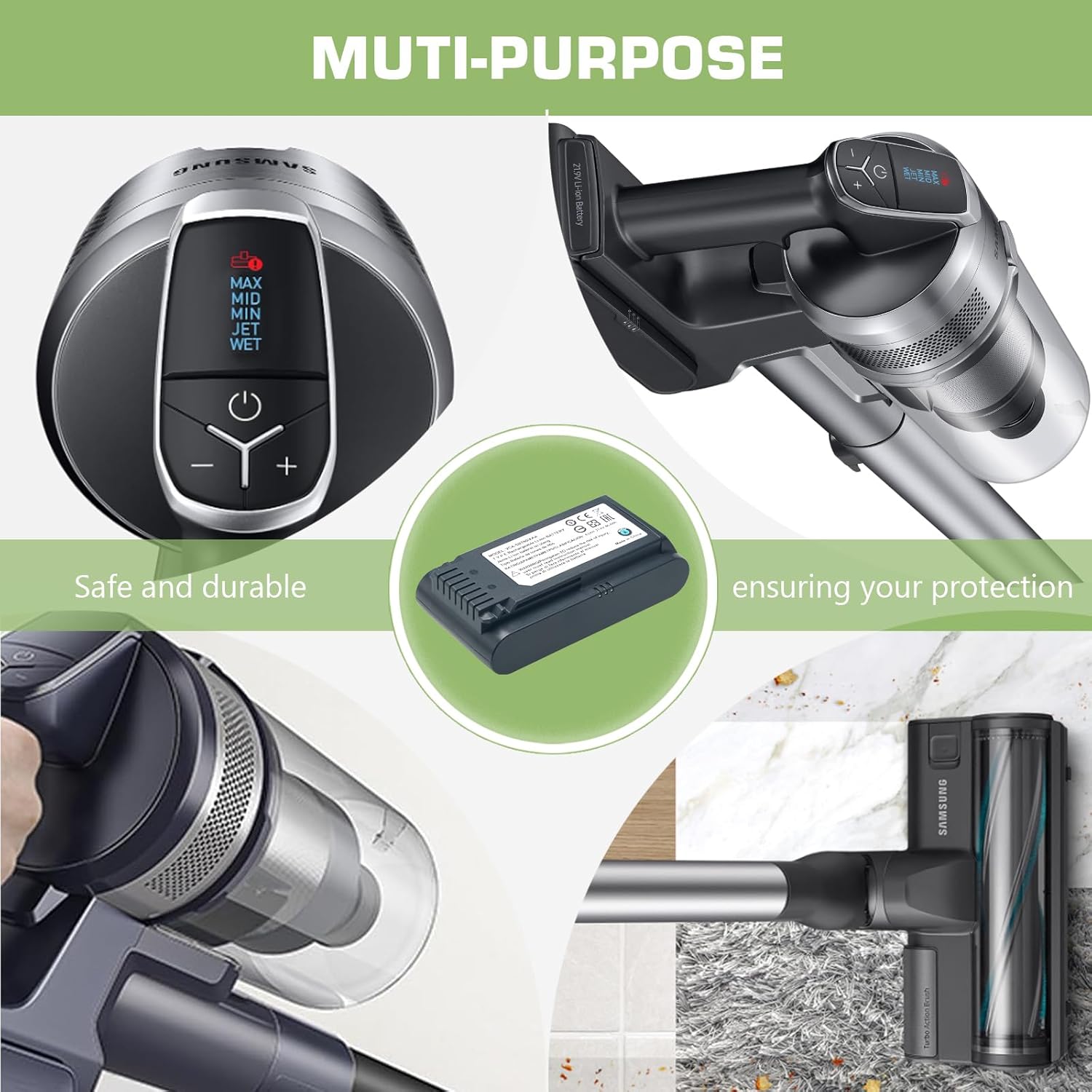 4.0Ah Replacement Battery for Samsung Jet 60, Jet 70 75 75+, Jet 90 90+ Series Stick Vacuum Cleaner-Lithium Ion VCA-SBTA60 VCA-SBT90 VCA-SBT90EB Compatible Battery