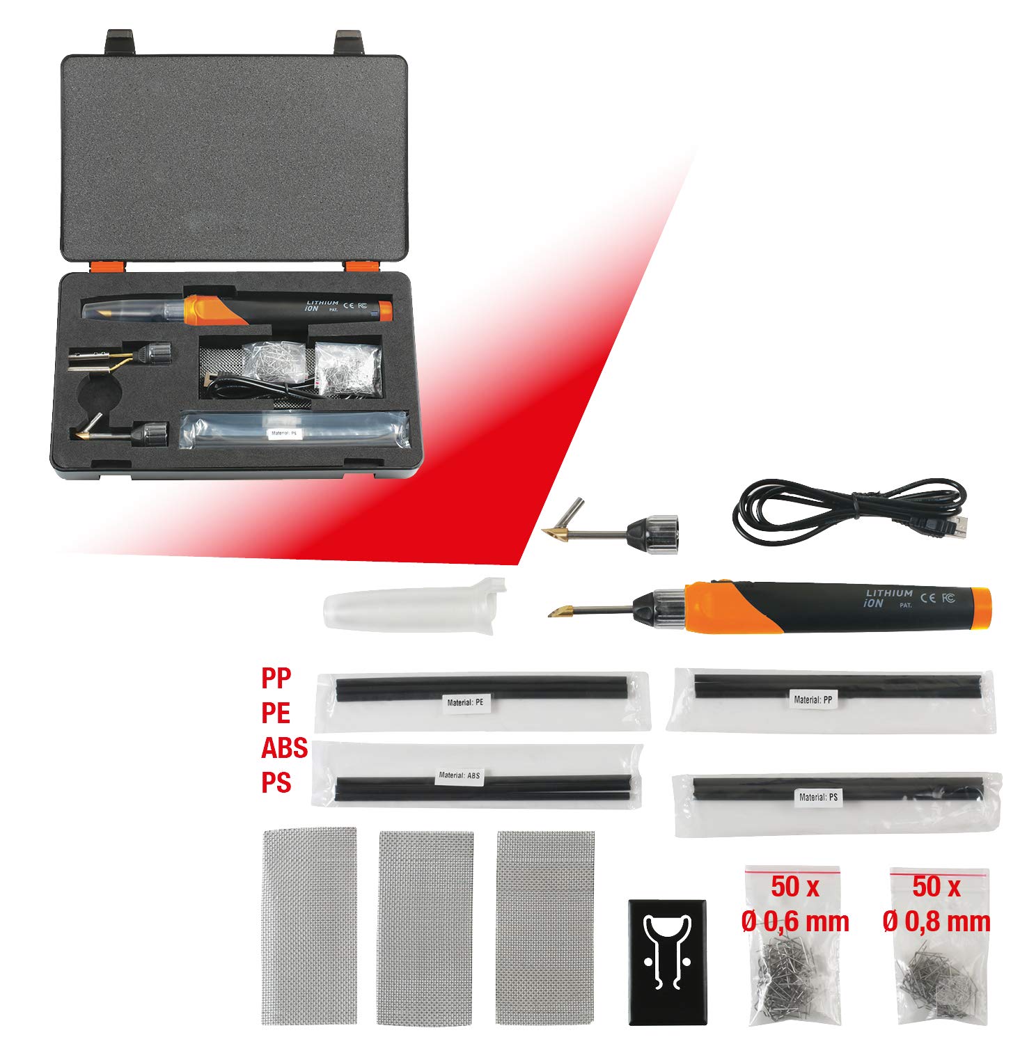 KS Tools 150.1010 Zestaw akumulatorowych narzędzi do naprawy plastiku, 134-szt